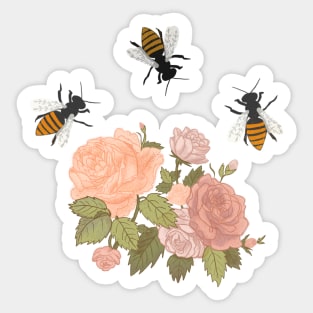 Honeybee Victorian Roses in Blue Sticker